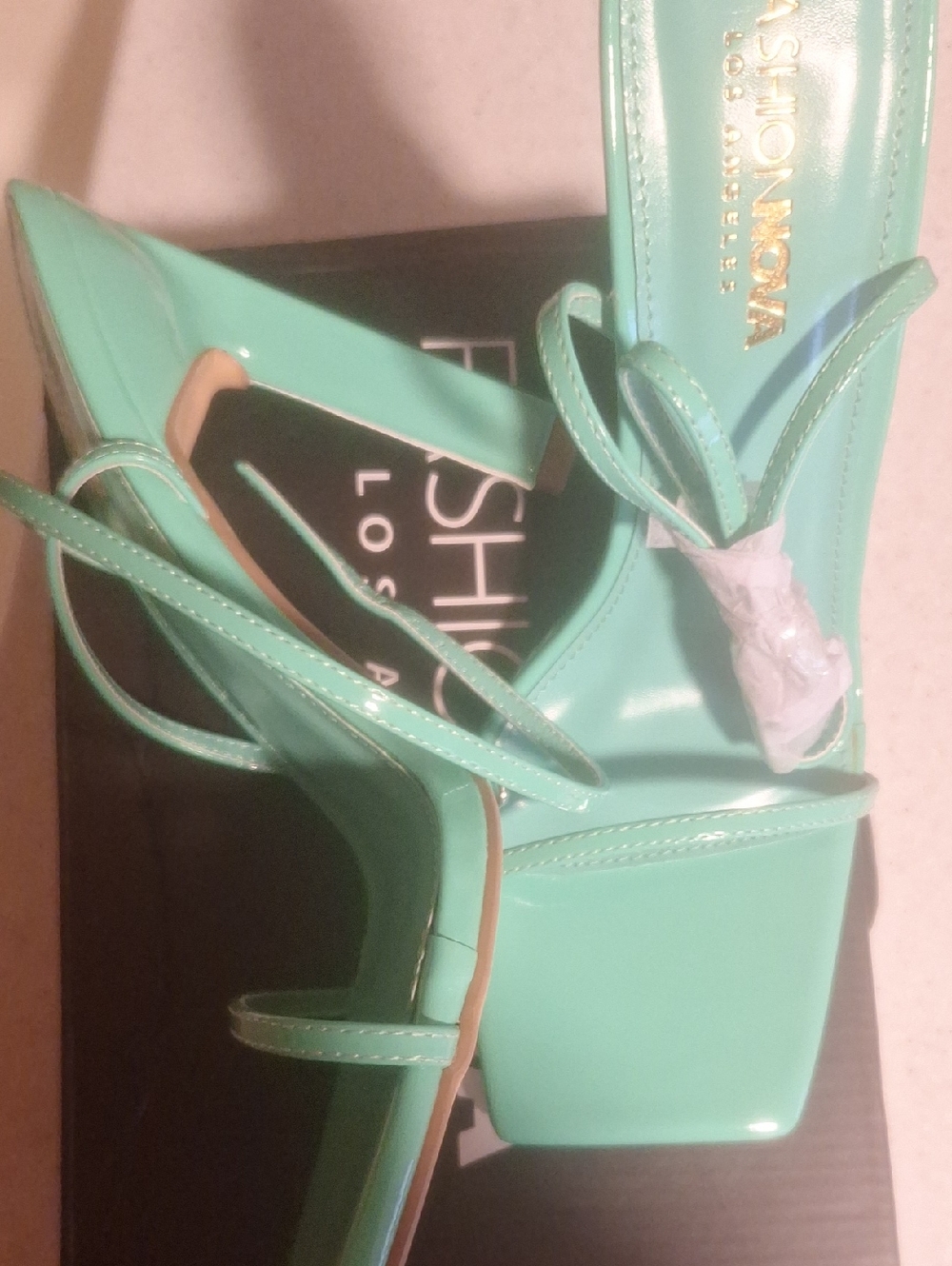Fashion Nova Mint Green Strappy Square-Toe Heels - Picture 2 of 4